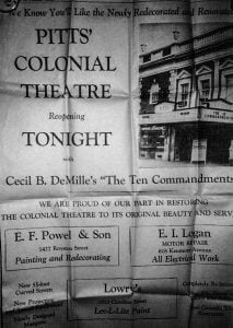 Logan Electric provided the electrical work for the Pitt's Colonial Theatre in 1956