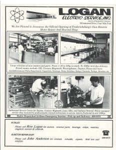 VIntage sales ad from the Logan Electric Motor Repair shop also located at Industrial Dr.