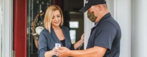 Electrician with a customer