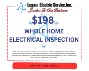 Logan Electric Service promo for $198 whole‑home electrical inspection - valid through 12/31/2027.